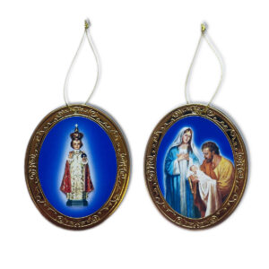 Infant of Prague Image on one side and The Holy Family Image on the other side